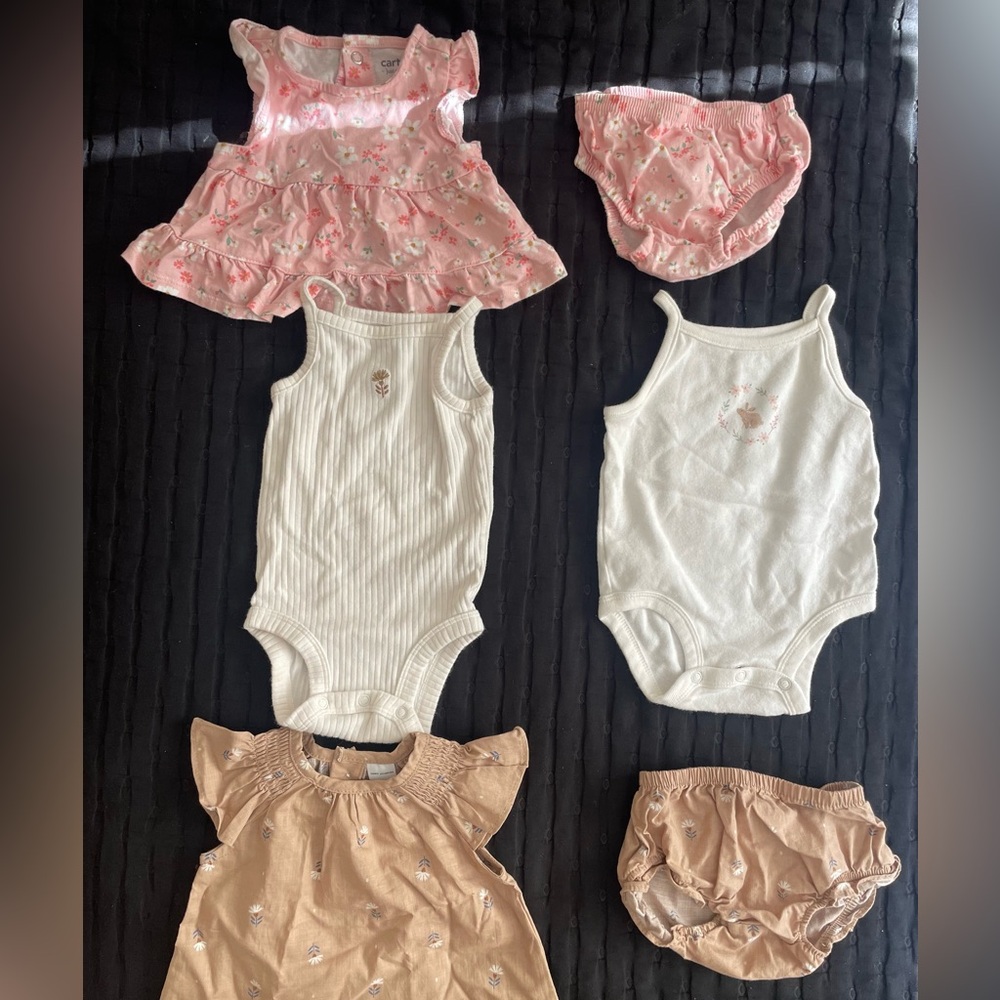 Bundle. Carter's Tan Baby Top with Floral Accents